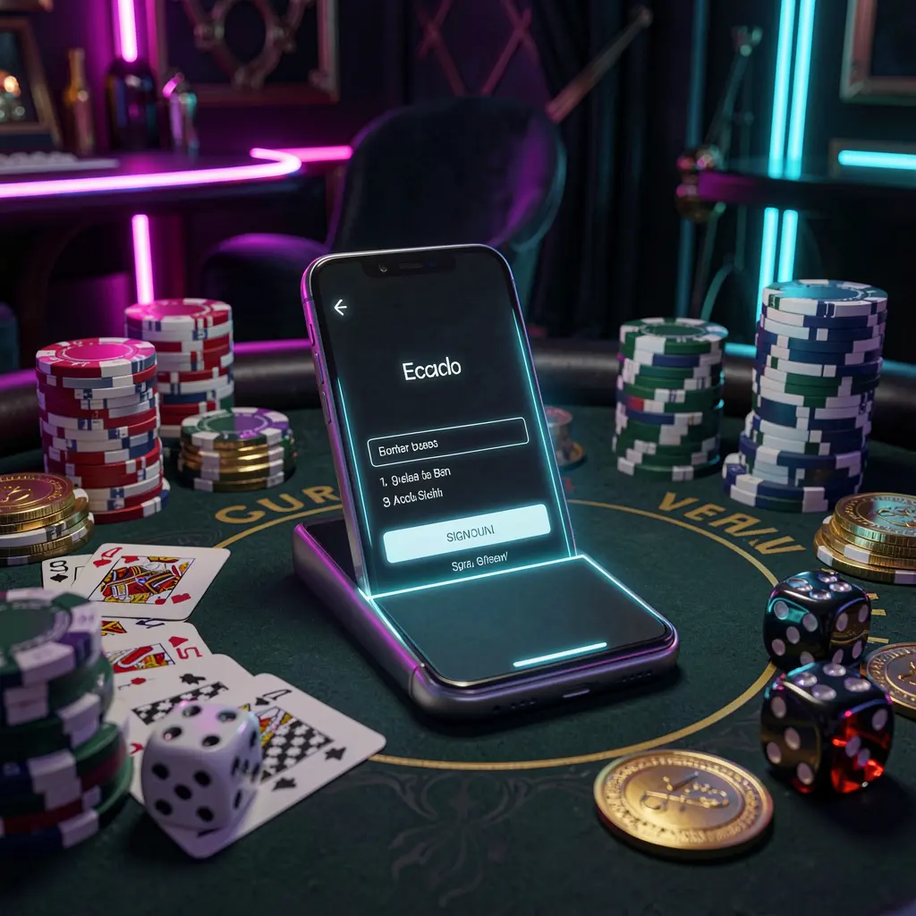 JOY11 casino account sign in scene with a glowing smartphone on a casino table surrounded by cards, chips, dice, and gold coins against an elegant dark background with neon highlights JOY11 casino account sign in scene with a glowing smartphone on a casino table surrounded by cards, chips, dice, and gold coins against an elegant dark background with neon highlights